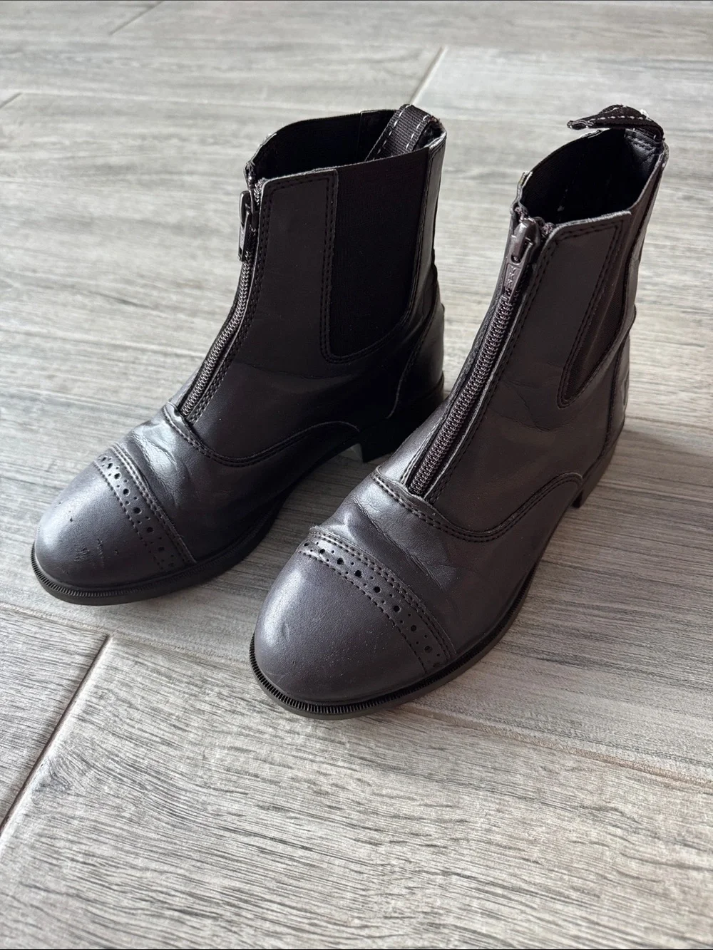 Women's 6 kids 4 brown-Zip Leather Ankle Paddock riding boots